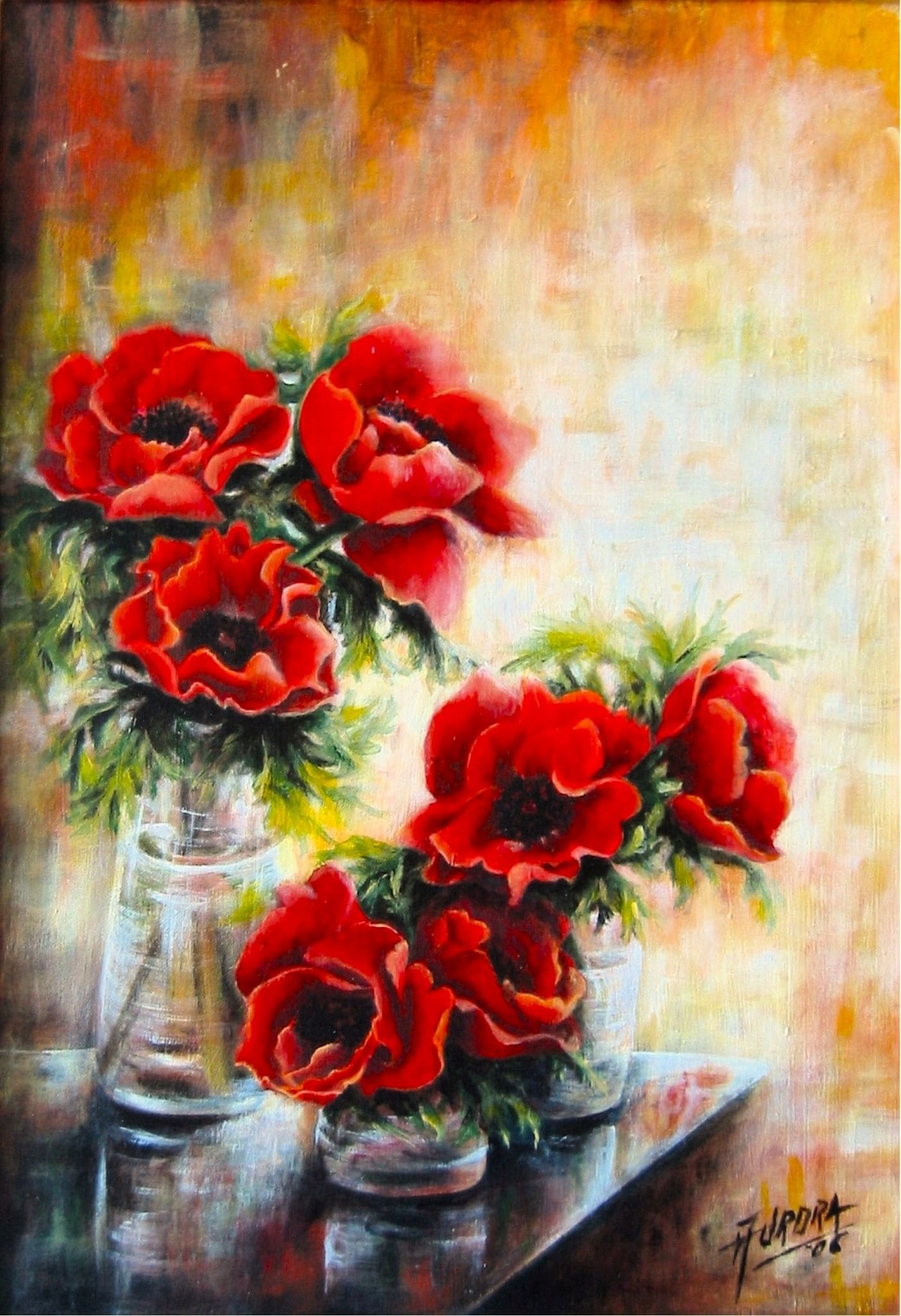 Fiori Rossi — Aurora Mazzoldi, acrilico su pannello telato — 35x50 cm
