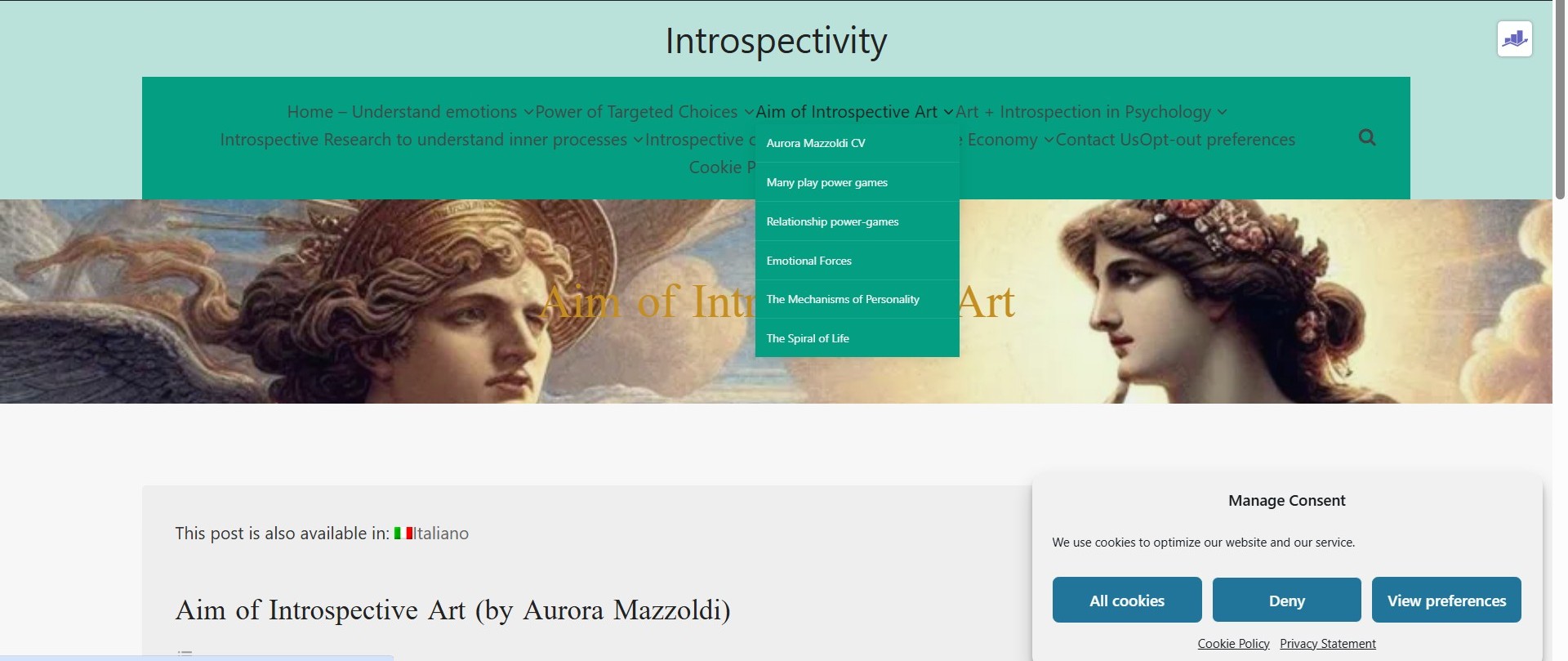 Introspectivity — pagina Arte Introspettiva (screenshot); illustra la curatela dei…