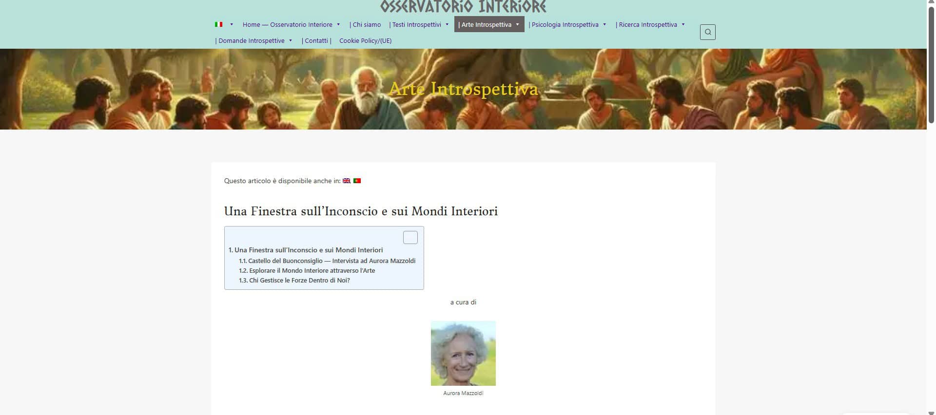 Osservatorio Interiore — sezione Arte Introspettiva (screenshot); illustra il ruolo di…